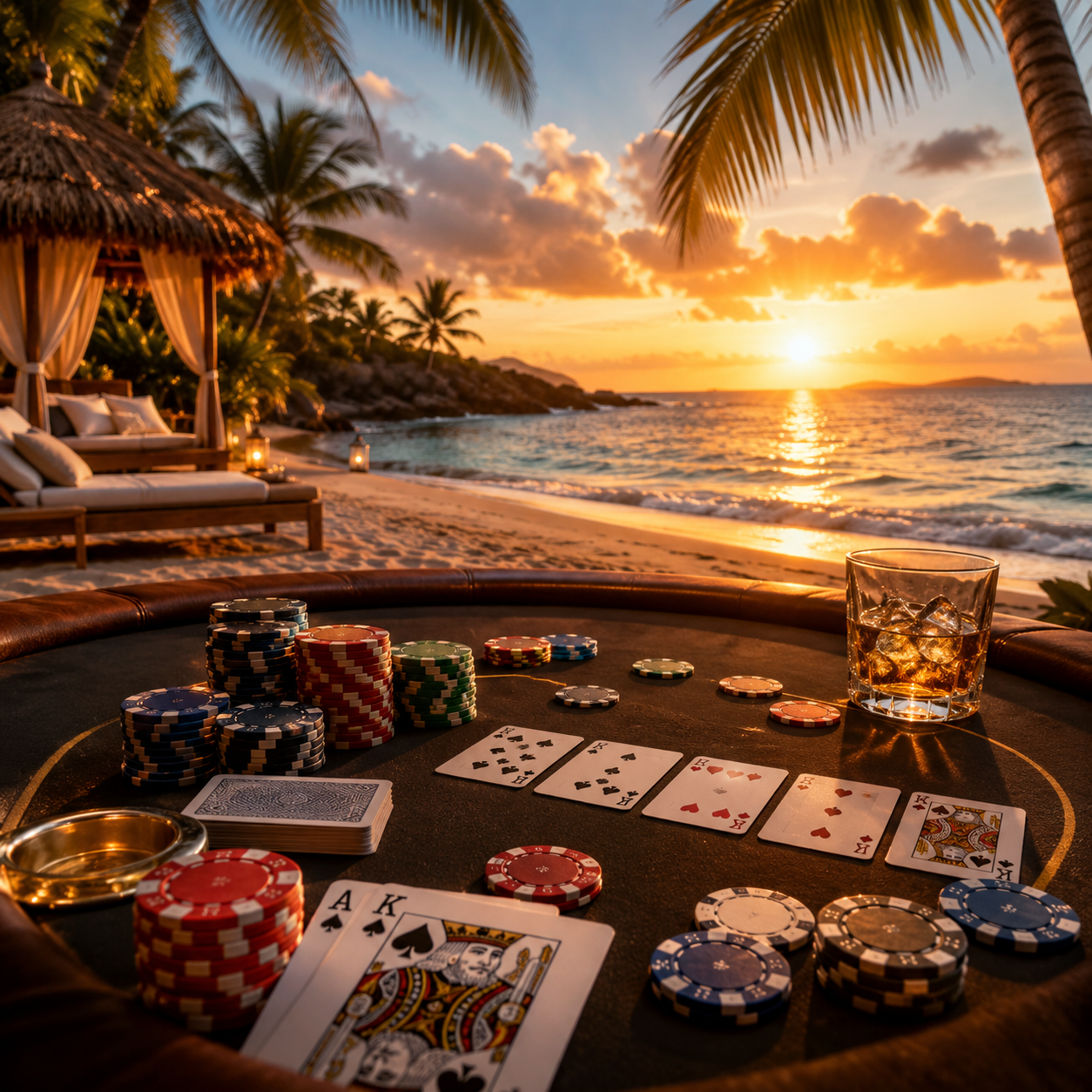 Poker table setup at an evening event